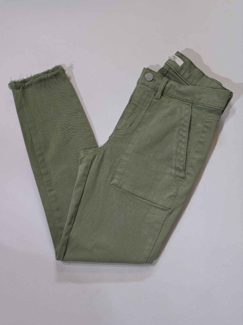 Loft Utility Jeans Womens 0 Green Straight Leg Frayed Hem Streetwear Denim